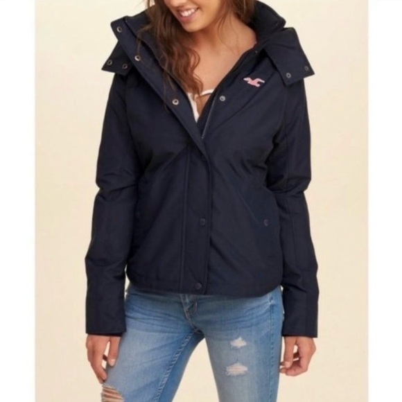 Hollister Jackets & Blazers - Hollister All-Weather Hooded Jacket Navy Blue Water Resistant Cozy Winter Wear